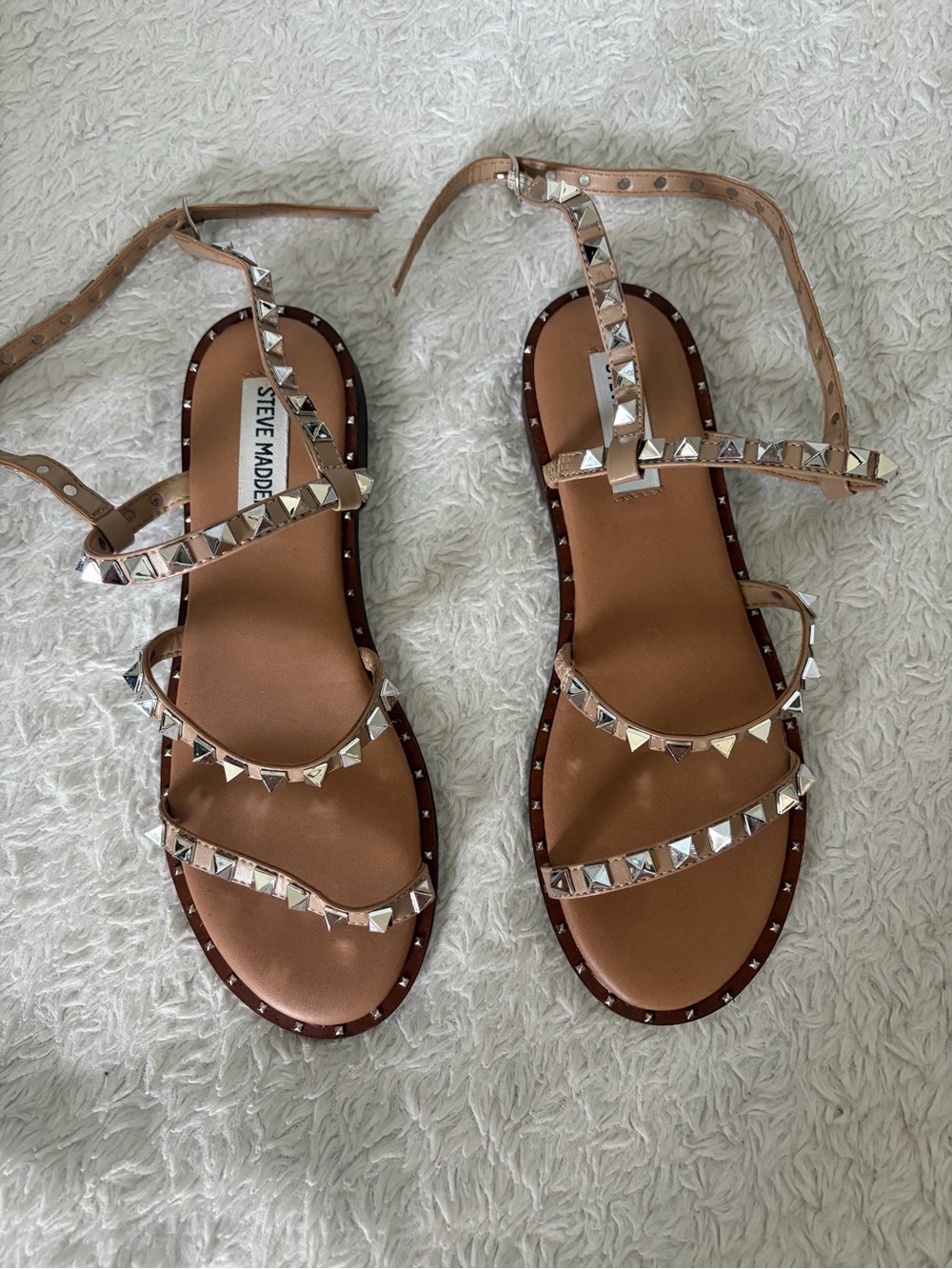 Steve Madden Tan Leather Studded Strappy Sandals